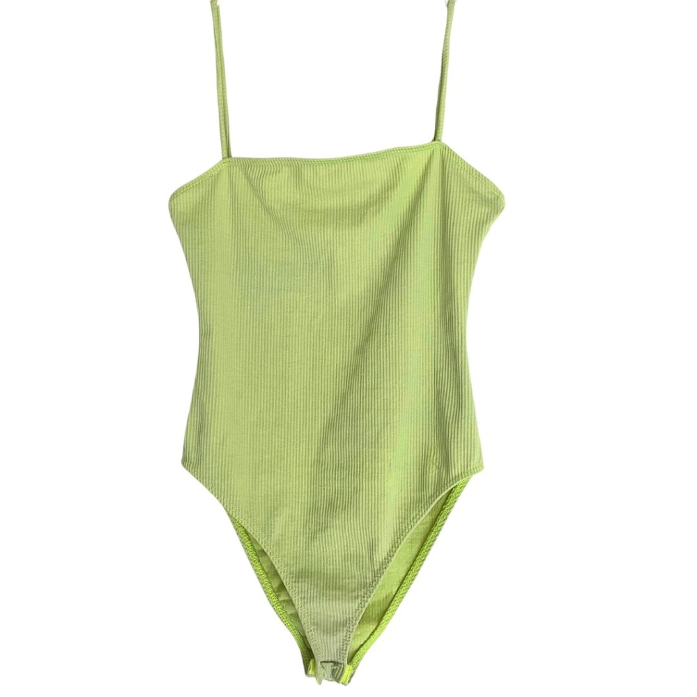 Zara Women’s Neon Green Ribbed Cami Bodysuit [US S]